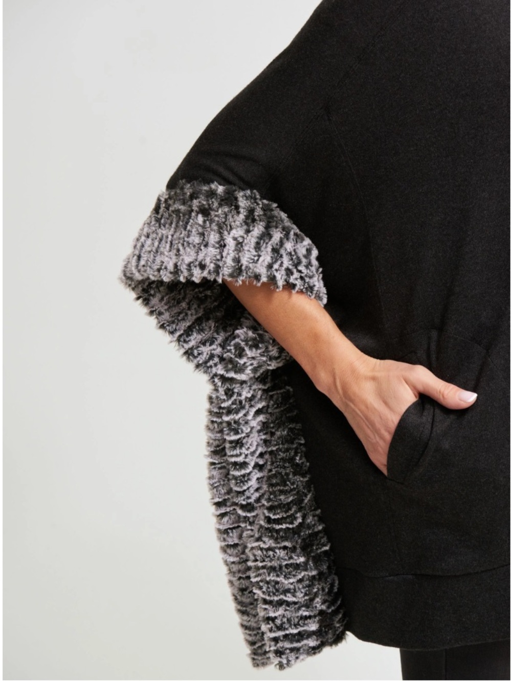 Joseph Ribkoff New Charcoal Cover-up Poncho with Faux Fur Edge S NWT